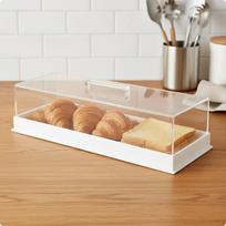 Acrylic Bread Box Transparent Rectangular Cake Cover Dustproof Dessert Display for Home White