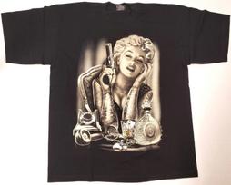Marilyn Monroe T-shirt Gun Tattoo Art Urban Streetwear Tee Men's XL Black New XXXXL