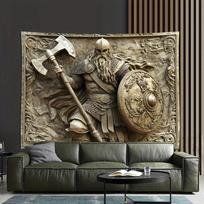 Viking Warrior 3D Embossed Tapestry Norse Myth Art Wall Hanging Living Room Bedroom Office Party Decor Unique Gift Home 100X70CM