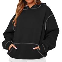 Women's Solid Color Long Sleeved Loose Casual Pullover Hooded Sweatshirt Top L juoda