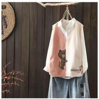 Spring Autumn Knitted Vest Women Loose Wild V Neck Cartoon Pattern Knitted Sweater XXL