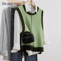 Women's Pullover Color Block Round Neck Vest L