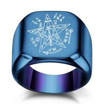 Unique Letter Titanium Steel Ring for Men Vintage Square 18MM Smooth Trendy Male Five Point Star Ring No. 4 mėlyna