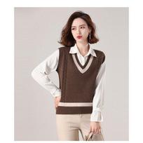 Knitted Vest Women's Fall and Winter New Stitching Fashion Solid Color Versatile Casual Sleeveless Sweater Top S
