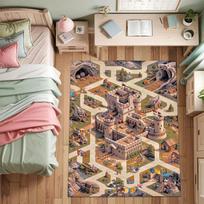 Castle Adventure Kids Rug for Nursery Medieval Map Play Mat Educational Boys Carpet Castle Theme Mat Toddler Room Play Decor 40x60cm