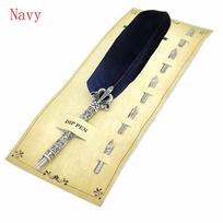 New Calligraphy  Signature Scuba Dive Writing Feather Pen English Calligraphy Vintage Quill Navy