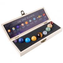 Natural Crystal 9 Planets Ball Solar Sun System Rock Quartz Stones with Wooden Box  Quartz Stones Beads Desktop Decoration