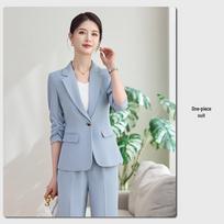 Women's Light Blue Spring Suit Jacket 2026 - High-End Petite Casual Professional Wear Set L