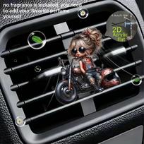 2D flat motorcycle girl car vent clip decorative diffuser (fragrance not included), car interior decoration, aromatherapy clip,ideal for holiday gifts 6CM