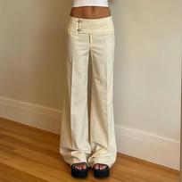 Y2K Vintage Baggy Flare Pant Women Fashion Streetwear Casual Wide Leg Trousers Streetwear Pantalones L smėlis