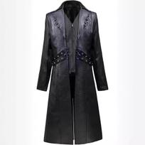 Leather Trench Men Button Fashion Steampunk Vintage Jacket Gothic Frock Coat Tailcoat 2XL