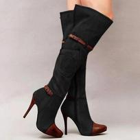 Botas per kelius Moteriški batai rudens žiemos džinsiniai aukštakulniai moteriški batai Seksualūs sagties dirželiai Platforma Ilgi batai Šlaunys Aukšti batai 34 juoda