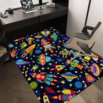1PC space rockets space planets Non-Slip Floor Carpet Compatible for Office&Living Room&Bedroom&Dining room - Flat-Weave Machine-O332 60cm by 90cm