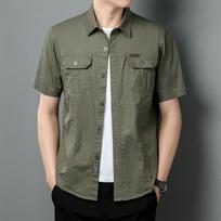 Men's new summer thin short-sleeved shirt jacket men's solid color casual pure cotton outdoor tooling shirt top m [suggestion 50-60kg]