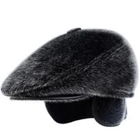 Winter Faux Fur Newsboy Hat With Earflaps Beret Cap for The Elderly Peaked Cap Winter Warm for Old Men Flat Cap 57-59cm