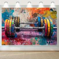2D Vibrant Weightlifting Barbell Backdrop for Home Gym Decor 47.2x31.5inch/120*80cm