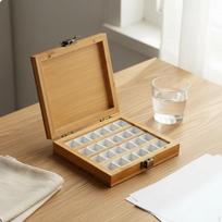 Wooden Watercolor Paint Organizer MultiGrid Empty Pan Case With Latch Bamboo