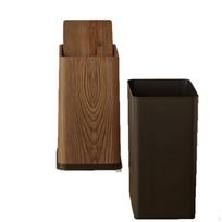 Narrow Garbage Bin with Lid Large Capacity Wood Grain Trash Can Double Barrel Design Rectangular