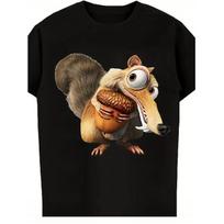 Age Scrat Squirrel Graphic T-Shirt- Fun Cartoon Design with Words I'not a Dinosaur Printed on It. Black Casual Crew Neck T-shirt, Suitable All S juoda