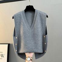 2025 Autumn Winter Sleeveless Knitted Pullover Women Sweater Vest Fashion Elegant V Neck Loose Outer Wear Casual Versatile Tank Tops Office Clothing one size pilka spalva