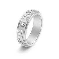 6 mm besisukantis žvaigždės, mėnulio, saulės žiedas moterims, streso mažinimui, elegantiškas papuošalas No. 5 sidabras