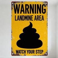 Vintage Rusty Landmine Area Warning Metal Tin Sign with Poop Emoji - Watch Your Step Home Decor for Bar Man Cave Cafe Club 20x30cm（7.8x11.8inch）