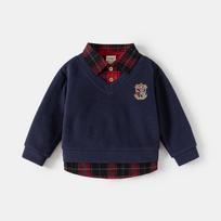 Spring boys fake two-piece sweater spring new Korean version of children's long-sleeved top children's coat tide 90cm tamsiai mėlyna spalva