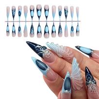 1 Set Almond False Nails Full Cover Stick on Nails 3D Flower Press On Nails French Artificial Nails Manicures Supplies 1