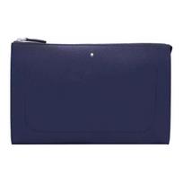 Montblanc Logo Solid Color Zipper Leather Clutch Men Clutch Blue 127941 Shopping Bag Set(Basic Set+Shopping Bag)