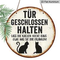 2D Flat, 1pc German  Keep Door Closed  Cat Warning Sign - German Text & Cat Silhouettes, Vintage-Modern Aluminum Door Hanger for Cat Owners, /Outdoor 1pc