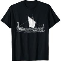 Viking Ship T-Shirt - Odin And Valhalla Gift Unisex T-Shirt S juoda