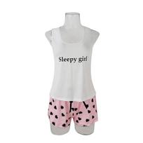 Sweet letter vest pajamas set women's love printed shorts two-piece casual loungewear S