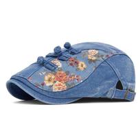 Autumn Denim Beret Women's Printed Forward Cap British Peaked Cap Painted Hat džinsinio mėlyna spalva
