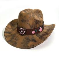Western Cowboy Hats, Men'S And Women'S Rose Embroidered Top Hats, New Jazz Hats For European And American Foreign Trade M（56-58cm） chaki