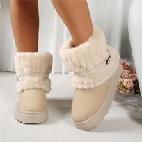 Faux Fur Lined Platform Ankle Boots Women's Warm Slip On Winter Snow Boots 36 smėlis