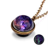 Pendant Fashion New Galaxy Nebula Universe Luminous Double-sided Retro Universe Starry Sky Necklace 50CM blue
