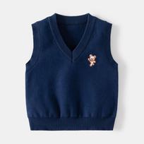 Kids' Sweater Spring and Autumn Boys' Wool Vest V Neck Sleeveless Waistcoat Baby Boys' Bear Casual Pullover Navy Blue Bear Vest 110