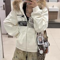 Premium 25AW White Pearl Hooded Jacket with Detachable Fur Collar Small