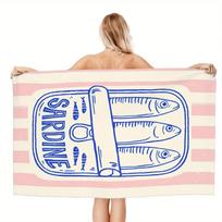 Pink Stripes Sardine Beach Towel, Lightweight Quick Dry Microfiber Compact Bath Towel for Swimming Travel Camping W30*H60(CM)