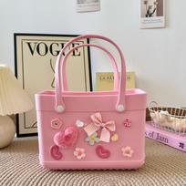 Large Eva Beach Tote Bag Fashion Mommy Diaper Storage Baskets Summer Rubber Tote bag With accessories handbag Sundries Organizer rožinė