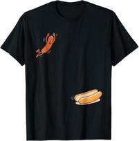 Funny Hot Dog Jumping Into Bun Sausage BBQ High Dive T-Shirt S įvairiaspalvis
