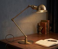 Vintažinė pramoninė žalvarinė stalinė lempa su reguliuojamu lanksčiu stovu | Steampunk tipo sąnariinė darbo lempa | Retro biuro stalo lempa