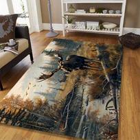 [Forest Elk Creative Print Rug] Creative Print Forest Elk Area Rug | Non-Slip Home Floor Mat for Office, Living Room, Kitchen, 60x90cm
