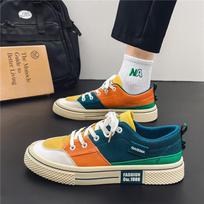 Men's Color Block Canvas Sneakers Retro Lace-Up Casual Shoes with Patch Detail 39 oranžinė