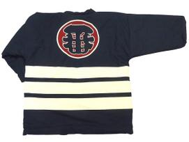 Yoshiwaka Padded Hanten Jacket, Traditional 3 Stripes Fire Brigade Design, Navy Blue, Japanese Winter Lounge Coat, Warm Cotton Filled, Free Size
