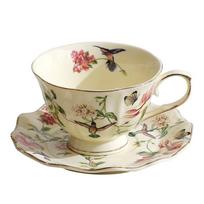High aesthetic flower and bird coffee cups, plates, retro style, gilded ceramic cups, home afternoon tea mugs 201-300ml juoda