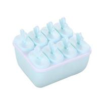 Plastikinis ledų formelių gaminimo padėklas kubeliais DIY virtuvės įrankis su dangteliu mėlyna