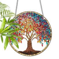 Acrylic Multicolor Tree of Life Suncatcher, Stained Glass Effect Window Hanging Ornament for Nature & Tree Lover Gifts 20cm/7.87inch beige