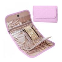 Practical Polyester Jewelry Storage Organizers Compact Travel Pouches Multiple Sections for Earrings Necklaces Bracelets rožinė
