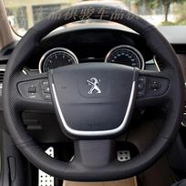 Peugeot 308S/408/2008/3008/508/301/307 Genuine Leather Hand-Stitched Car Steering Wheel Cover [Microfiber Leather] Black Line + Both Sides